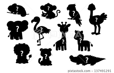 Cute wild safari animal silhouettes set with question marks Cute wild safari animal silhouettes set with question marks 137491291