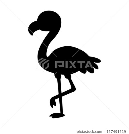 Elegant flamingo silhouette vector illustration. Stylized bird shape standing on one leg for summer themes, beach party decor, and fashion logos. Elegant flamingo silhouette vector illustration. Stylized bird shape standing on one leg for summer themes, beach party decor, and fashion logos. 137491319