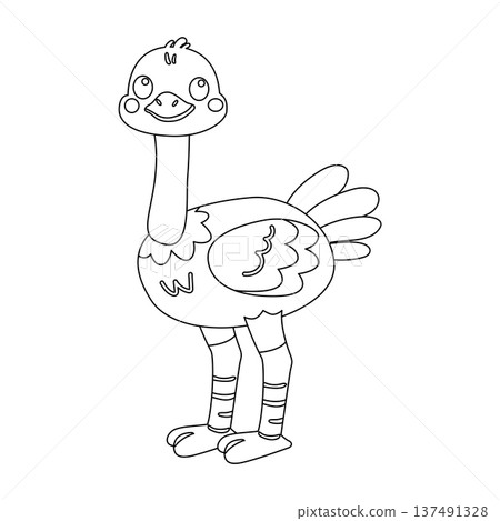 Funny ostrich line art vector illustration. Cartoon bird coloring page for children. 137491328