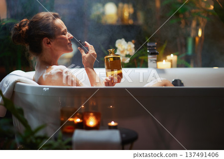 Luxurious Bubble Bath and Aromatherapy Moment Luxurious Bubble Bath and Aromatherapy Moment 137491406
