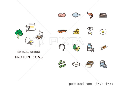 一組含蛋白質食物圖標 一組含蛋白質食物圖標 137491635