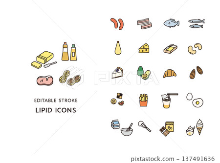 Icon set of foods containing fat 137491636