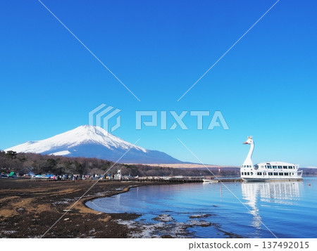 Yamanashi Prefecture, Lake Yamanaka Swan Sightseeing Boat and Mount Fuji, February 137492015