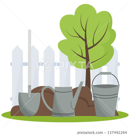 gardening illustration with green tree 137492264