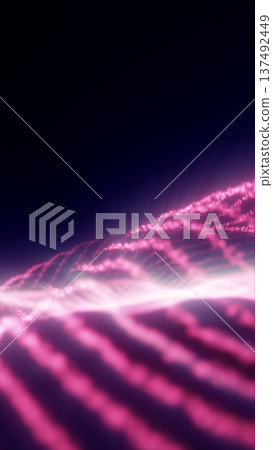 Pink glowing particle waves over a dark gradient, creating a futuristic digital data landscape with soft bokeh depth Pink glowing particle waves over a dark gradient, creating a futuristic digital data landscape with soft bokeh depth 137492449