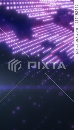Abstract purple glowing light trails made of dotted lines and particles, forming a futuristic digital background symbolizing data streams and technology 137492452