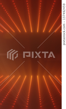 Orange LED light tunnel interior with dotted lines and perspective depth, futuristic abstract technology background Orange LED light tunnel interior with dotted lines and perspective depth, futuristic abstract technology background 137492459
