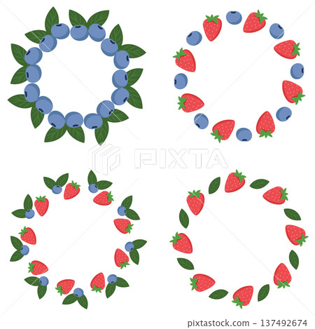Berry wreath set with fresh strawberry and blueberry circle frame 137492674