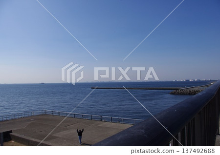 在堤岸上俯瞰地平線，享受自由。 137492688