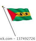 Sao Tome and Principe flagpole 3d illustration on white with clipping path 137492726