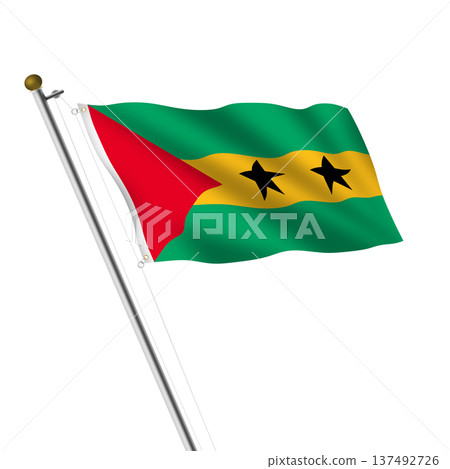 Sao Tome and Principe flagpole 3d illustration on white with clipping path Sao Tome and Principe flagpole 3d illustration on white with clipping path 137492726