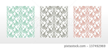 Wallpapers in the style of Baroque.. Set of colored floral ornaments. Seamless vector backgrounds Graphic patterns for fabric, wallpaper, packaging. Ornate Damask flower illustration Wallpapers in the style of Baroque.. Set of colored floral ornaments. Seamless vector backgrounds Graphic patterns for fabric, wallpaper, packaging. Ornate Damask flower illustration 137492969