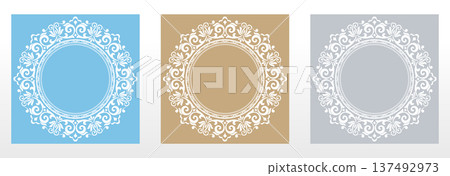 Set of decorative frames Elegant vector element for design in Eastern style, place for text. Floral colored frames. Lace illustration for invitations and greeting cards 137492973