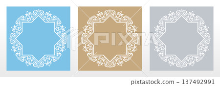 Set of decorative frames Elegant vector element for design in Eastern style, place for text. Floral colored frames. Lace illustration for invitations and greeting cards 137492991