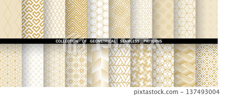 Geometric set of seamless golden and white patterns. Simple vector graphics 137493004
