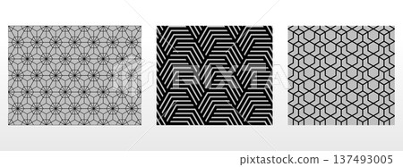 Geometric set of seamless black and gray patterns. Simple vector graphics 137493005