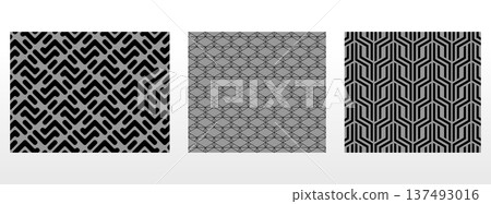 Geometric set of seamless black and gray patterns. Simple vector graphics Geometric set of seamless black and gray patterns. Simple vector graphics 137493016