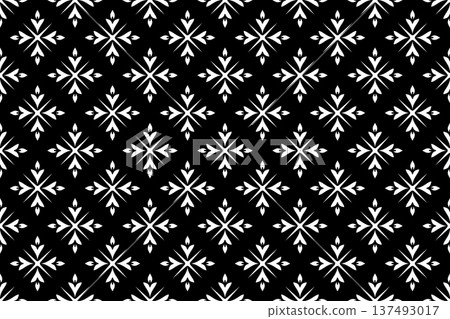 Flower geometric pattern. Seamless vector background. White and black ornament. 137493017