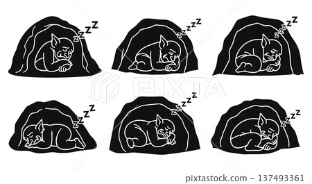 Black Solid Gardening Gnome Silhouettes Set of Six on White Background 137493361