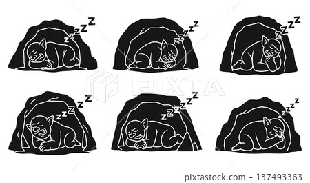 Black Solid Gardening Gnome Silhouettes Set of Six on White Background 137493363