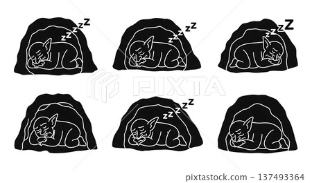 Black Solid Gardening Gnome Silhouettes Set of Six on White Background Black Solid Gardening Gnome Silhouettes Set of Six on White Background 137493364