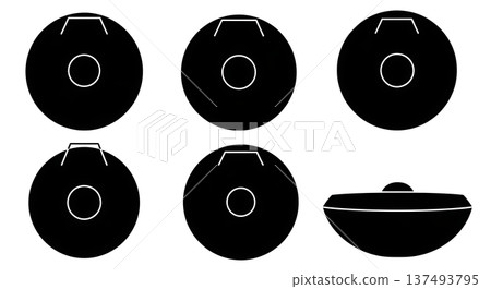 Black Solid Gong Silhouettes Set of Six on White Background 137493795