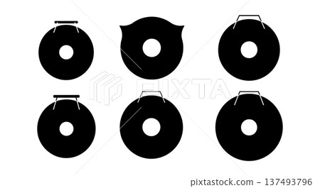 Black Solid Gong Silhouettes Set of Six on White Background 137493796