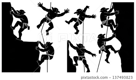 Black Solid Grooming Troll Silhouettes Set of Six on White Background Black Solid Grooming Troll Silhouettes Set of Six on White Background 137493823