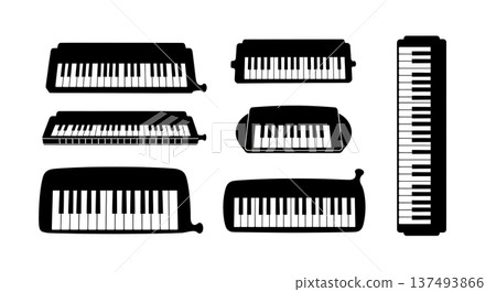 Black Solid Harmonica Silhouettes Set of Six on White Background Black Solid Harmonica Silhouettes Set of Six on White Background 137493866