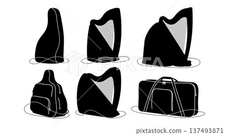 Black Solid Harp Cover Silhouettes Set of Six on White Background Black Solid Harp Cover Silhouettes Set of Six on White Background 137493871