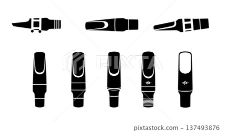 Black Solid Harp Detail Silhouettes Set of Six on White Background Black Solid Harp Detail Silhouettes Set of Six on White Background 137493876