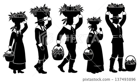 Black Solid Historical Head Carrying Set of Six on White Background 137493896