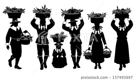 Black Solid Historical Head Carrying Set of Six on White Background 137493897