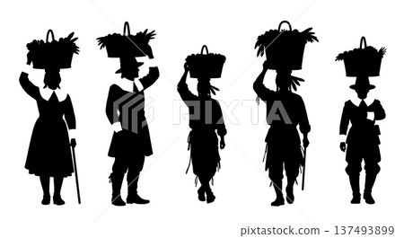 Black Solid Historical Head Carrying Set of Six on White Background Black Solid Historical Head Carrying Set of Six on White Background 137493899