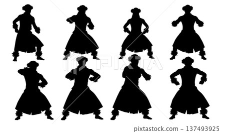 Black Solid Hawaiian Hula Kahiko Silhouettes Set of Six on White Background Black Solid Hawaiian Hula Kahiko Silhouettes Set of Six on White Background 137493925