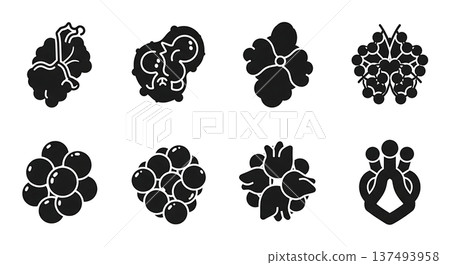 Black Solid Hemoglobin Molecular Silhouettes Set of Six on White Background 137493958