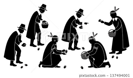 Black Solid Historical Foraging Set of Six on White Background 137494001