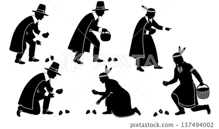 Black Solid Historical Foraging Set of Six on White Background 137494002