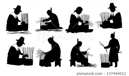 Black Solid Historical Weaving Set of Six on White Background 137494012