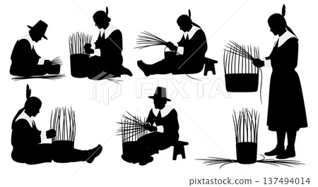 Black Solid Historical Weaving Set of Six on White Background 137494014