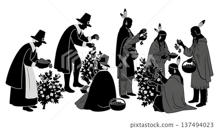 Black Solid Historical Berry Gathering Set of Six on White Background Black Solid Historical Berry Gathering Set of Six on White Background 137494023