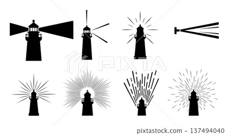Black Solid Coastal Safety Light Silhouettes Set of Six on White Background 137494040