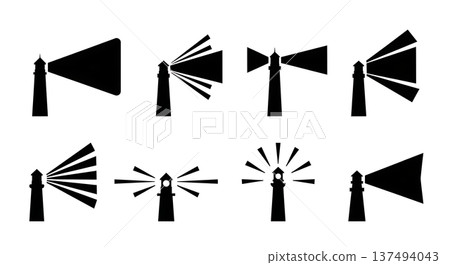 Black Solid Coastal Safety Light Silhouettes Set of Six on White Background Black Solid Coastal Safety Light Silhouettes Set of Six on White Background 137494043
