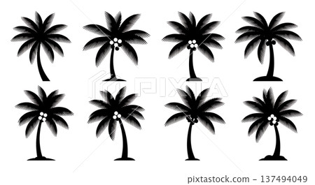 Black Solid Coconut Palm Silhouettes Set of Six 137494049