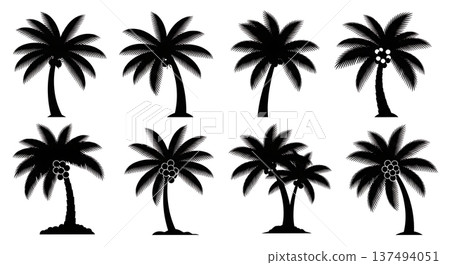 Black Solid Coconut Palm Silhouettes Set of Six Black Solid Coconut Palm Silhouettes Set of Six 137494051