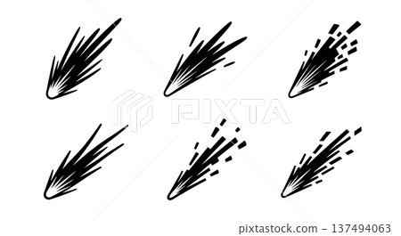 Black Solid Comet Astronomy Silhouettes Set of Six on White Background 137494063