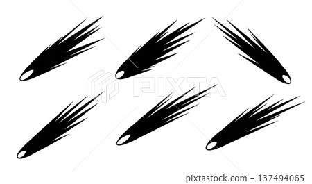 Black Solid Comet Astronomy Silhouettes Set of Six on White Background 137494065