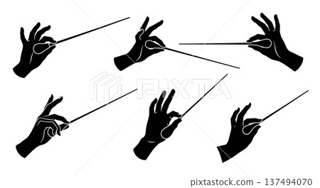 Black Solid Conductor Silhouettes Set of Six on White Background Black Solid Conductor Silhouettes Set of Six on White Background 137494070