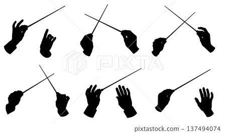 Black Solid Conductor Silhouettes Set of Six on White Background 137494074