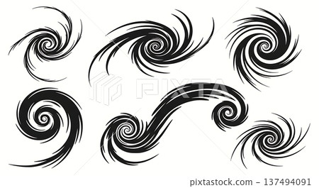 Black Solid Cosmic Swirl Silhouettes Set of Six on White Background Black Solid Cosmic Swirl Silhouettes Set of Six on White Background 137494091